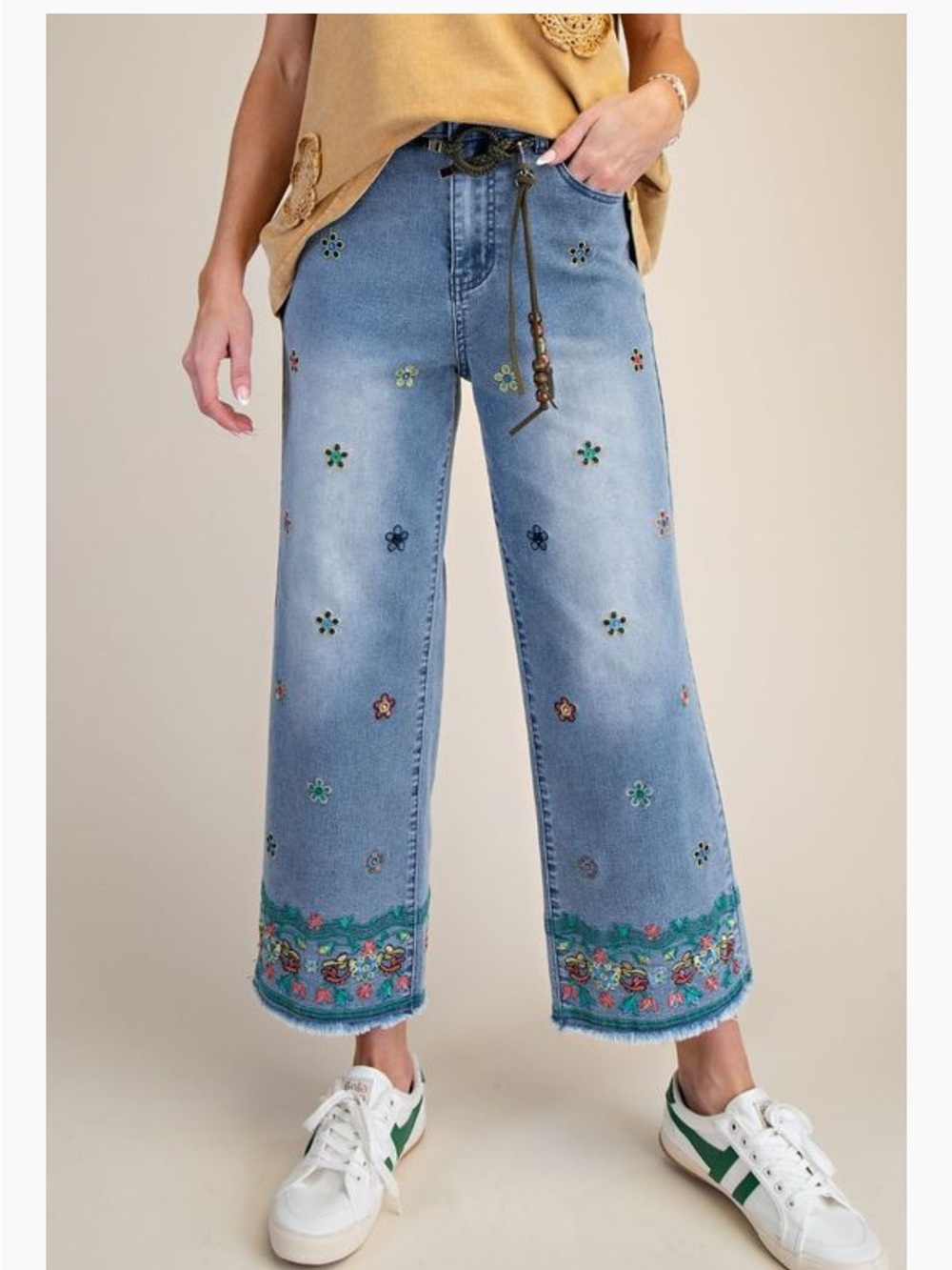 Embroidered Light Blue Stretch Jeans - Women